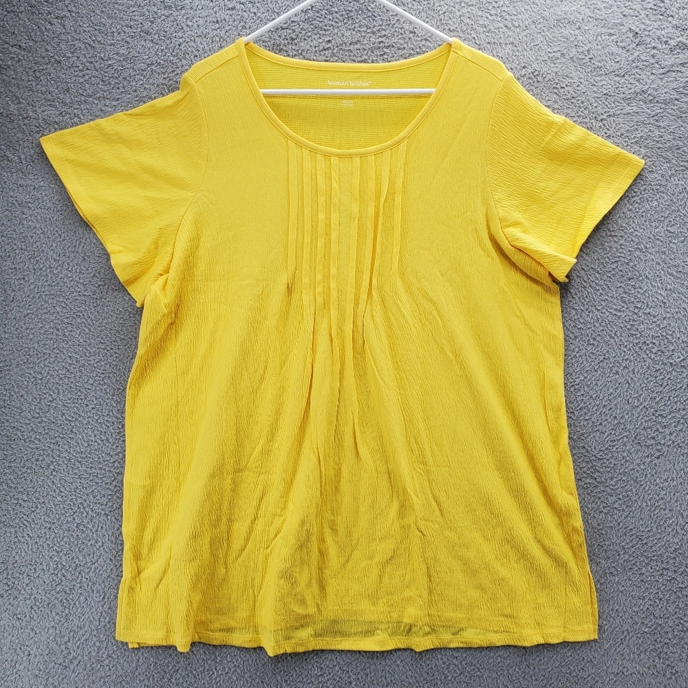 Woman Within Textured Top Short Sleeve Shirt Size 18/20 L Yellow
